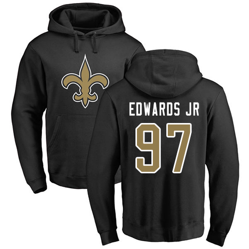 Men New Orleans Saints Black Mario Edwards Jr Name and Number Logo NFL Football 97 Pullover Hoodie Sweatshirts